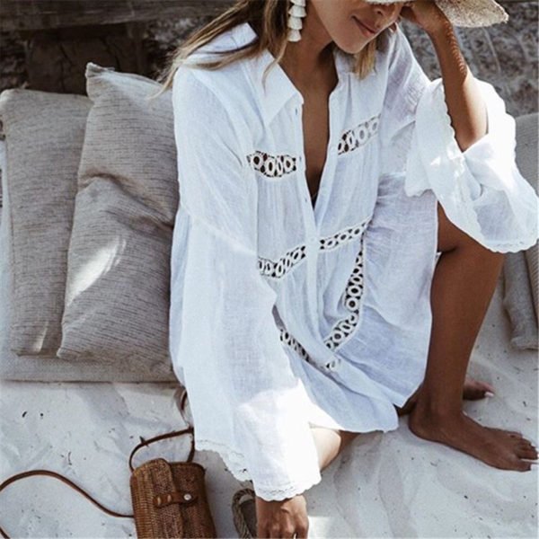 Bikini Cover Up Lace Hollow Crochet Swimsuit Beach Dress Women 2018 Summer Ladies Cover-Ups Bathing Suit Beach Wear Tunic - Image 2
