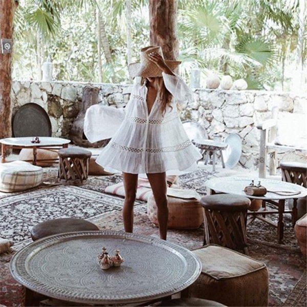 Bikini Cover Up Lace Hollow Crochet Swimsuit Beach Dress Women 2018 Summer Ladies Cover-Ups Bathing Suit Beach Wear Tunic - Image 4