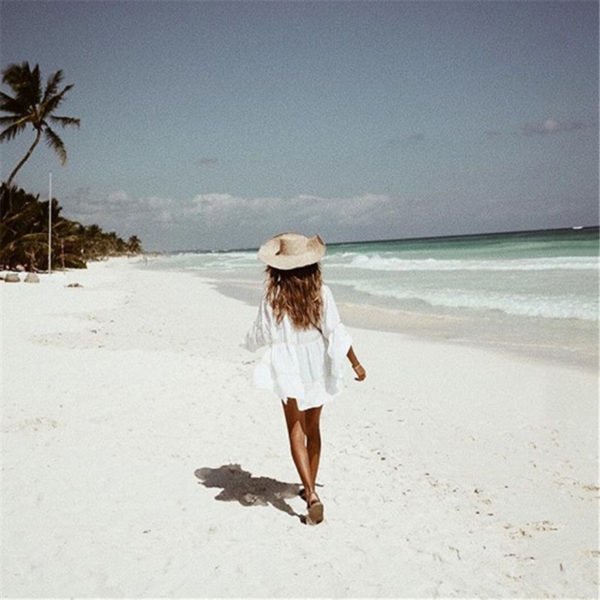 Bikini Cover Up Lace Hollow Crochet Swimsuit Beach Dress Women 2018 Summer Ladies Cover-Ups Bathing Suit Beach Wear Tunic - Image 3