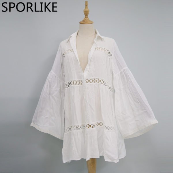 Bikini Cover Up Lace Hollow Crochet Swimsuit Beach Dress Women 2018 Summer Ladies Cover-Ups Bathing Suit Beach Wear Tunic - Image 5