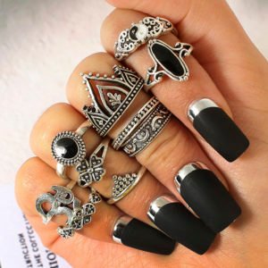 Knuckle Rings for Women | Fashion Flower Stone Midi Ring Sets | Vintage Crystal Opal Jewellery 10PCS per Pack