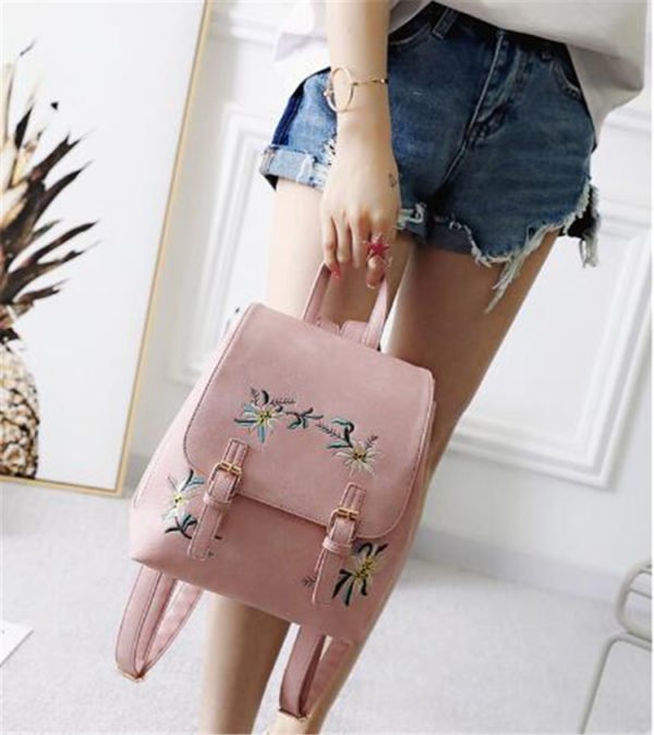 Women Leather Backpack School bags for Girls Rucksack Small Floral Embroidery Flowers Backpack Mochila - Image 7