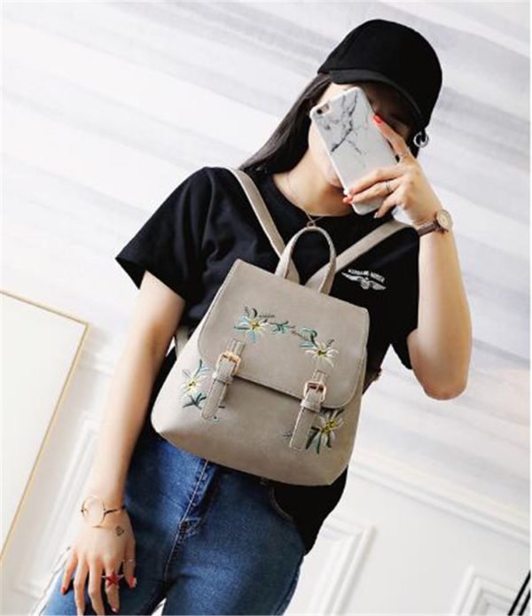 Women Leather Backpack School bags for Girls Rucksack Small Floral Embroidery Flowers Backpack Mochila - Image 6
