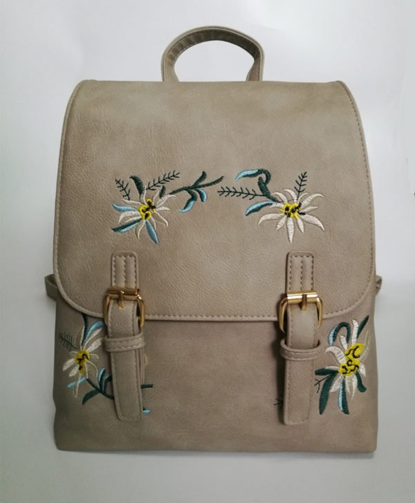 Women Leather Backpack School bags for Girls Rucksack Small Floral Embroidery Flowers Backpack Mochila