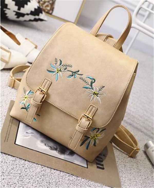 Women Leather Backpack School bags for Girls Rucksack Small Floral Embroidery Flowers Backpack Mochila - Image 5