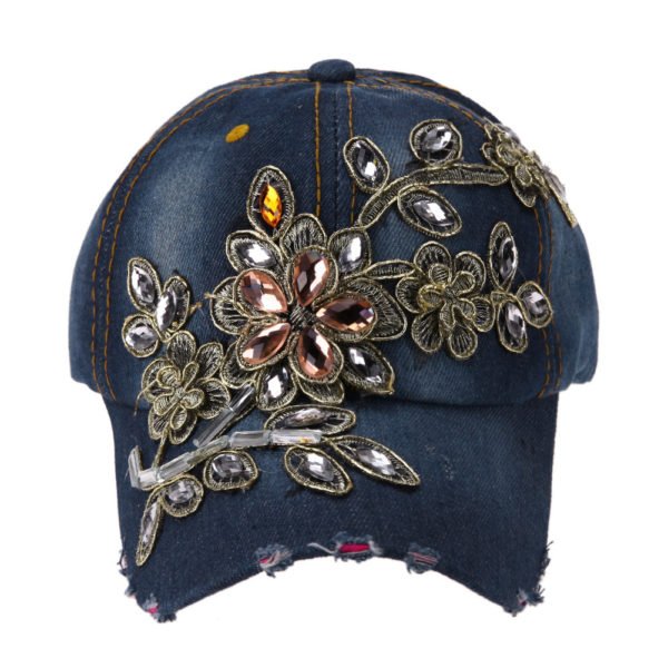 Full Crystal Flower Rhinestone Cap Adjustable Stylish Unisex Caps