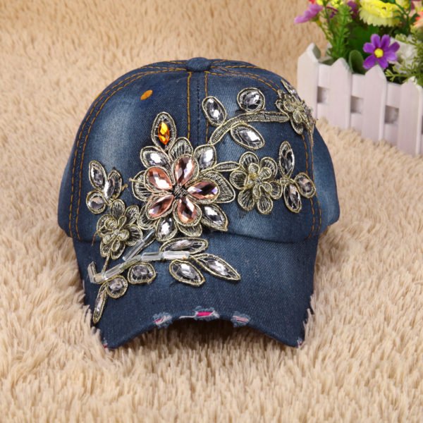 Full Crystal Flower Rhinestone Cap Adjustable Stylish Unisex Caps - Image 4