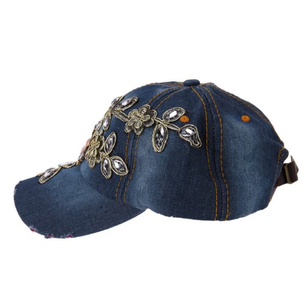 Full Crystal Flower Rhinestone Cap Adjustable Stylish Unisex Caps - Image 2