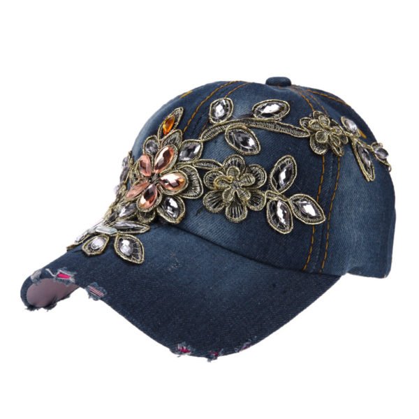 Full Crystal Flower Rhinestone Cap Adjustable Stylish Unisex Caps - Image 3